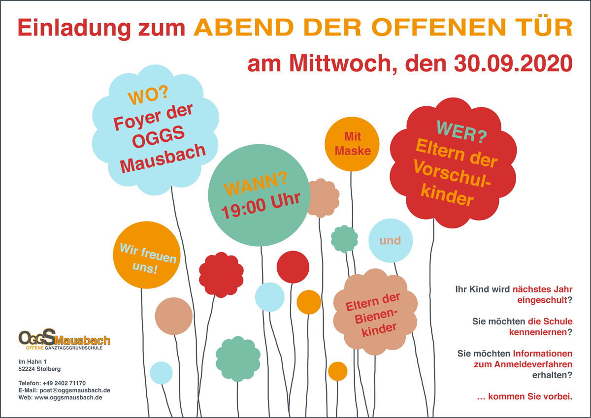 Einladung zum Abend der offenen Tür am Mittwoch, den 30.09.2020.
