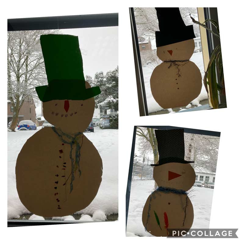 Collage von drei Schneemann-Fensterbildern.