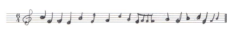 Notenlinien mit selbstgeschriebenen Noten zur â€žMatheâ€œ-Stimmung.