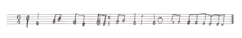 Notenlinien mit selbstgeschriebenen Noten zur â€žMittagessenâ€œ-Stimmung.