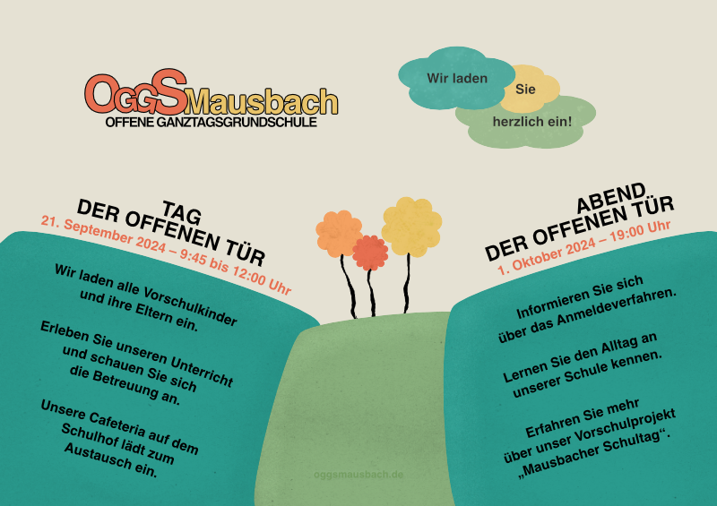 Einladung zum Tag der offenen Tür am 21. September 2024 – 9:45 bis 12:00 Uhr und zum Abend der offenen Tür am 1. Oktober 2024 – 19:00 Uhr.