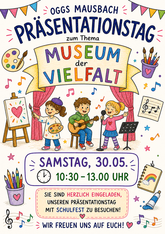 Plakat: Präsentationstag zum Thema Museum der Vielfalt – Samstag 30. Mai 2026, 10:30 bis 13:00 Uhr.